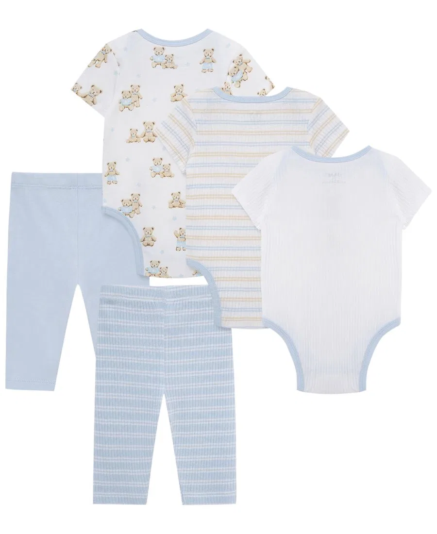 Комплект боди и штанов для малышей с принтом медвежат, 5 предметов Little Me, White/Blue — фото 2