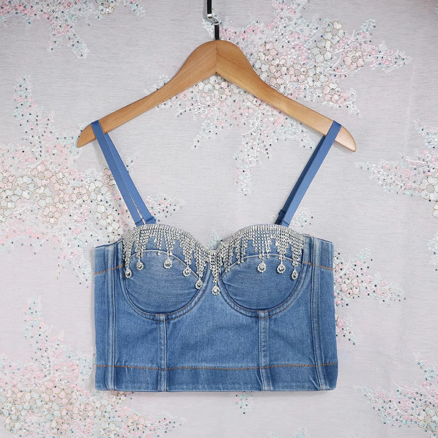 Женский джинсовый жилет с бахромой, Blu Denim Argento — фото 2