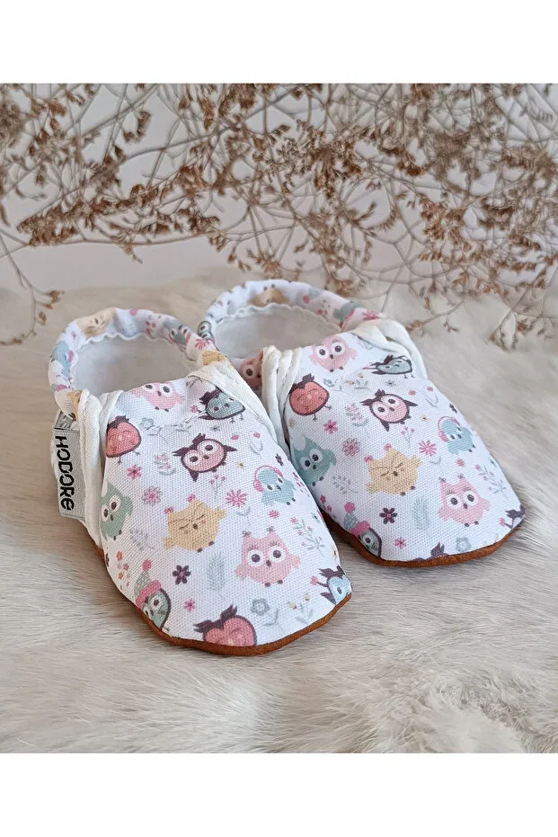 Детские пинетки для девочек из кожи с принтом Non-Slip Sole Confused Owls Hodore, Owl