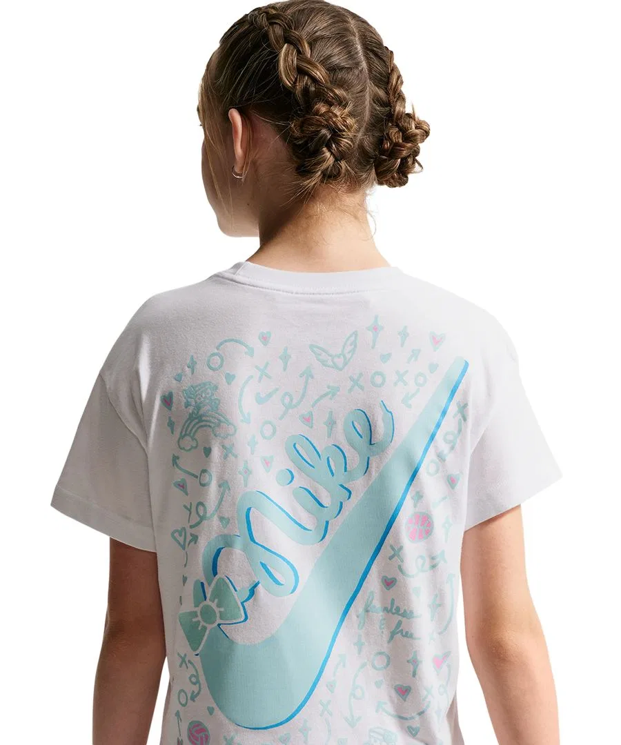 Футболка оверсайз с коротким рукавом Sportswear Girls' 7-16 Short-Sleeve T-Shirt Nike, White — фото 3