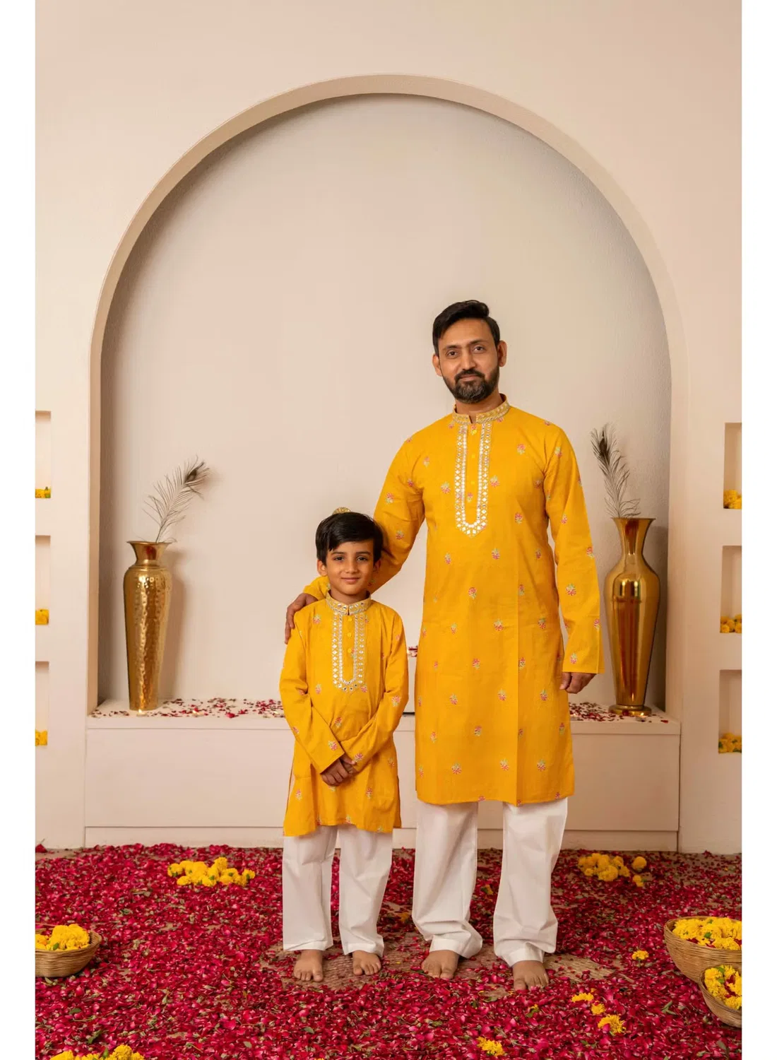 Комплект этнической одежды с длинным рукавом Matching Family Outfits, желтый — фото 3