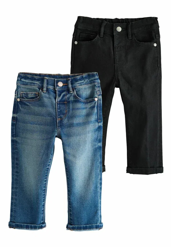 Брюки из хлопка с эластаном, 2 pack comfort stretch slim fit jeans, Next, mid blue black denim, черный/синий