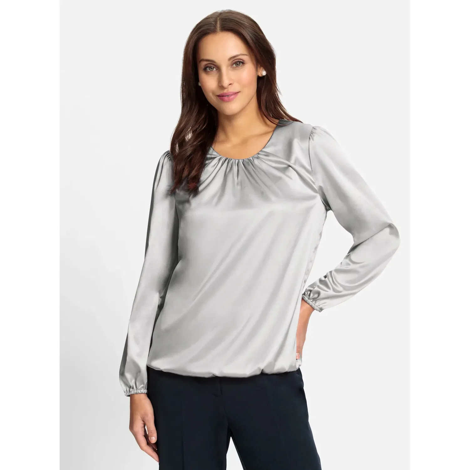 Женская атласная блуза с драпировкой Lady, Light Gray