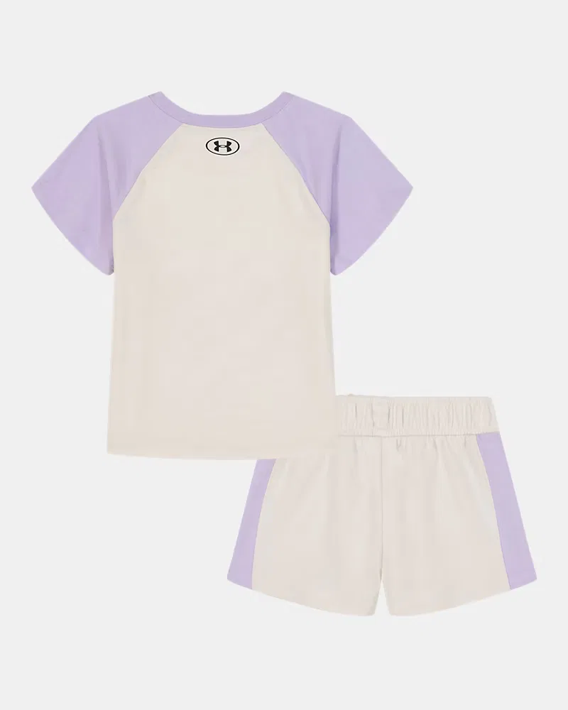 Комплект для девочек быстро сохнущий из футболки и шорт UA French Terry UnderArmour, Stone/Purple Crest — фото 3