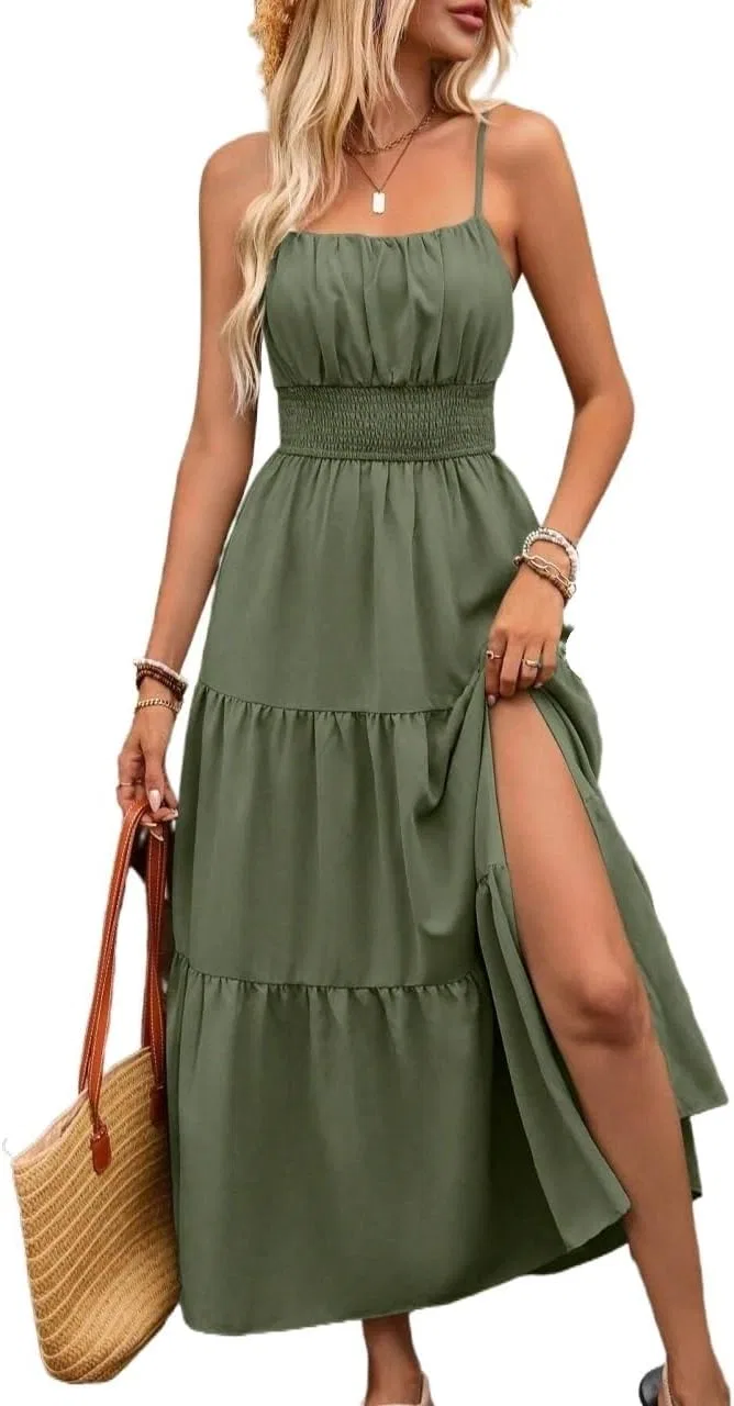 Женское длинное ками-платье с воланами Generic, Army Green