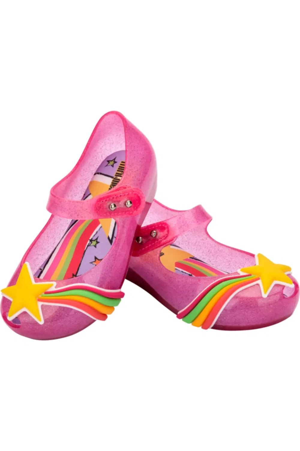 Детские туфли Мэри Джейн с регулируемым ремешком Mini Melissa Ultragirl Colors, Glitter Pink/Yellow — фото 4