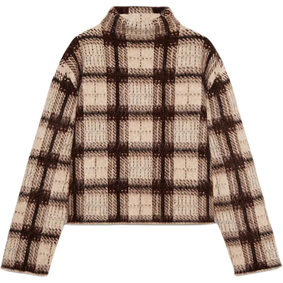 Женский свитер с воротником-стойкой Beige/Brown Yellow ZARA
