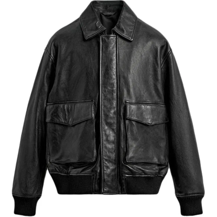 Мужская кожаная куртка с лацканами, Black, ZARA
