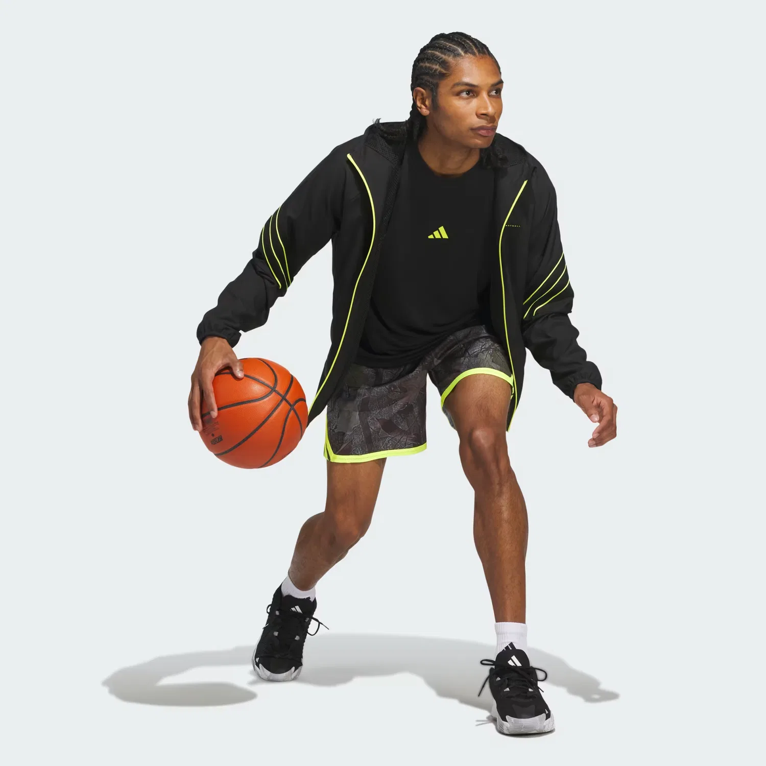 Мужская баскетбольная куртка с капюшоном Crazy Lite Adidas Performance, черный/solar lemon — фото 3