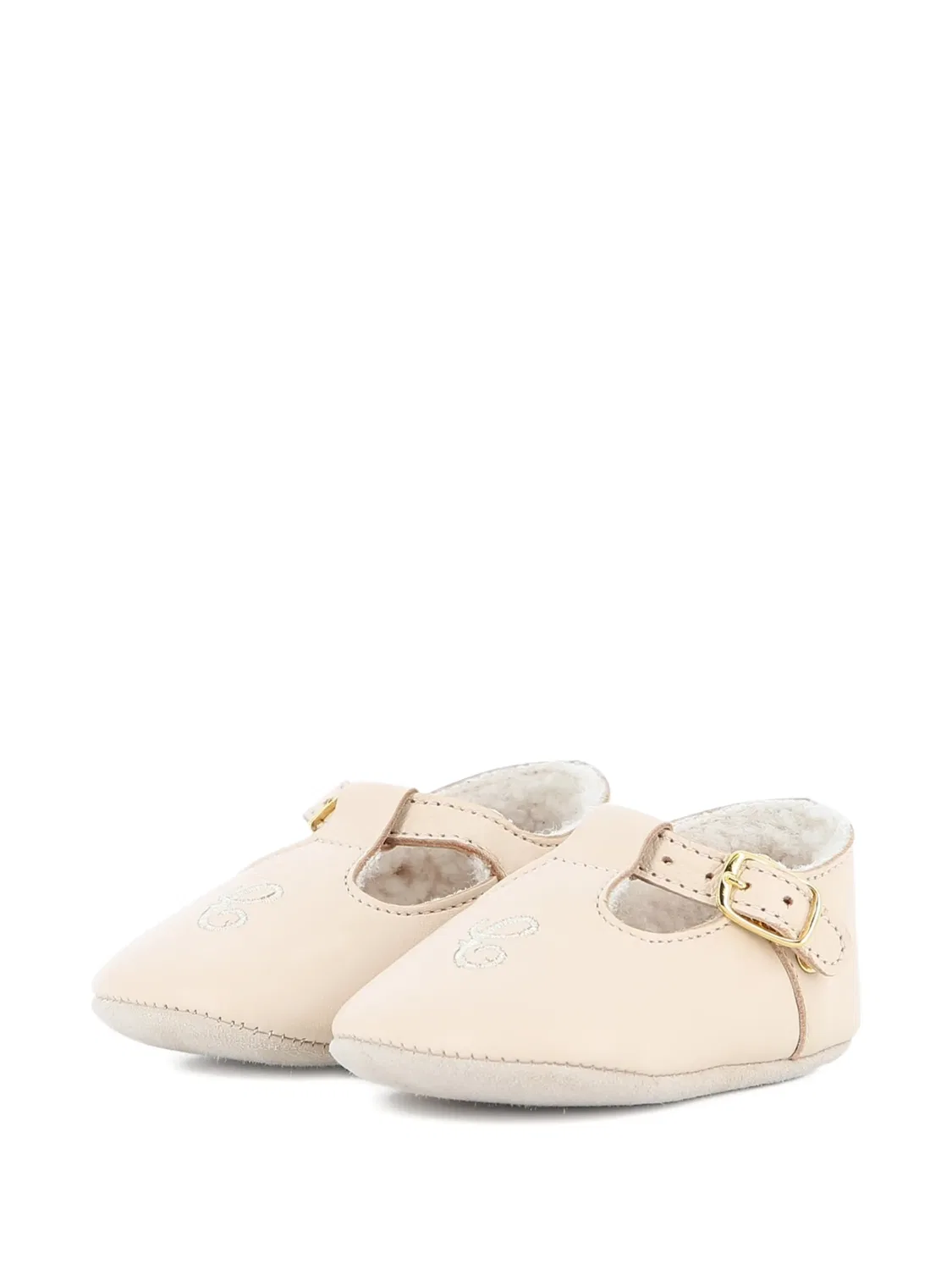 Слиперы с вышивкой и пряжками Chloé Kids, нейтральные цвета — фото 3