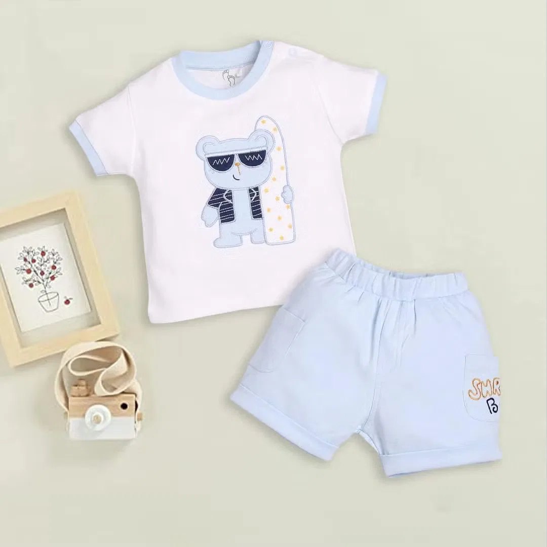 Комплект футболка с коротким рукавом и штаны с принтом Baby Go, голубой — фото 2