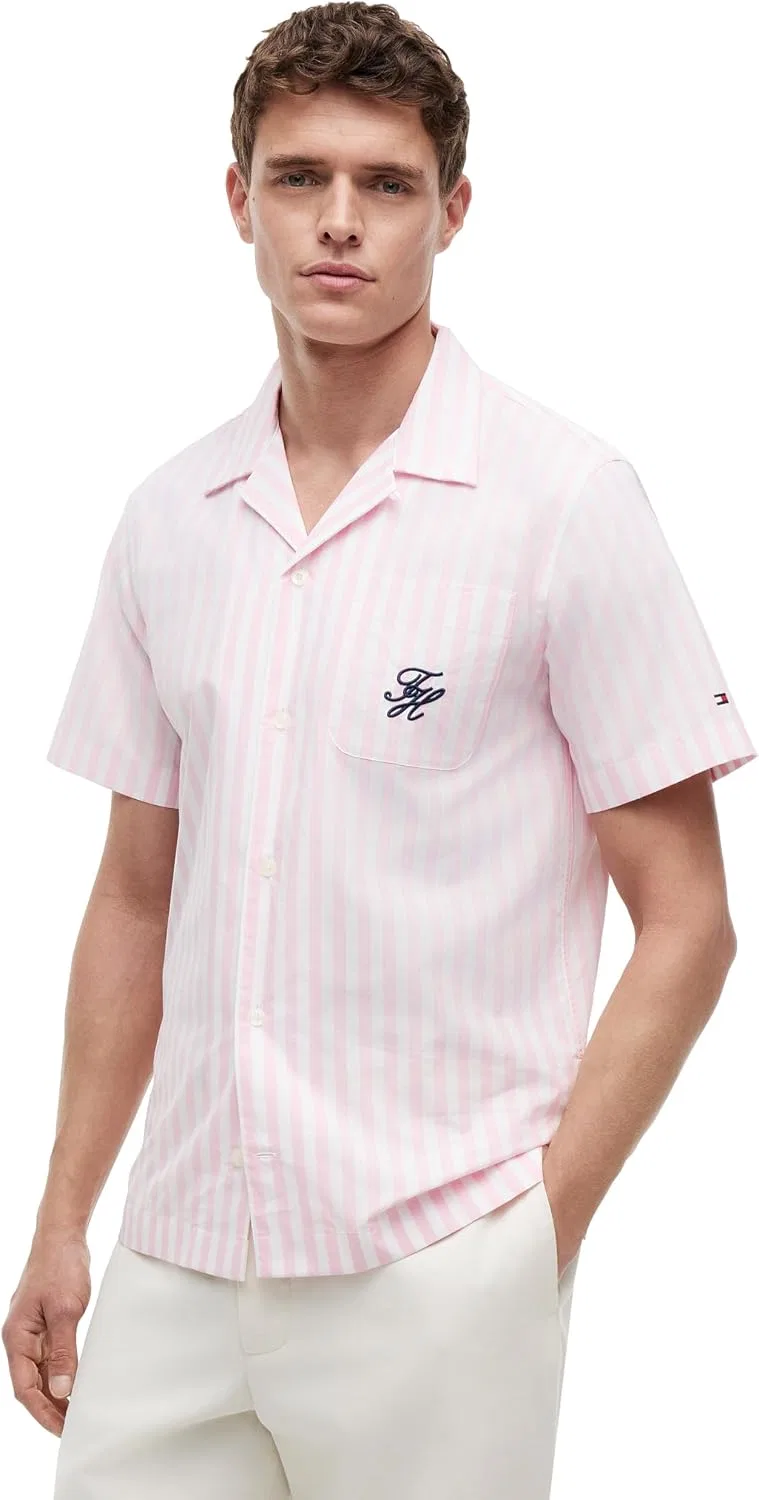 Мужская рубашка с коротким рукавом Regular Fit Tommy Hilfiger, Classic Pink Stripe