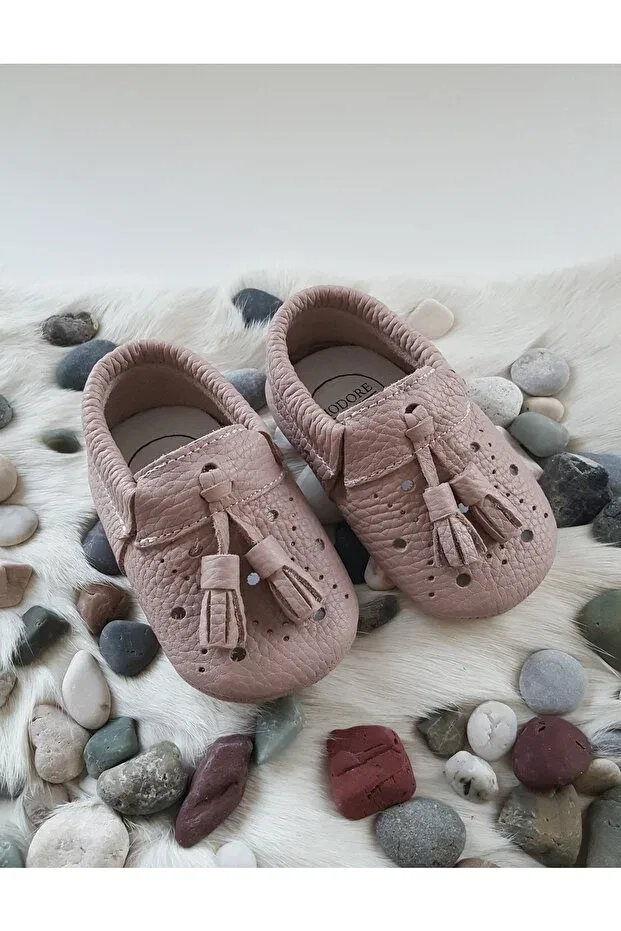 Детские мокасины для новорожденных кожаные Axel leather baby moccasin mink booties Hodore, Taupe — фото 3