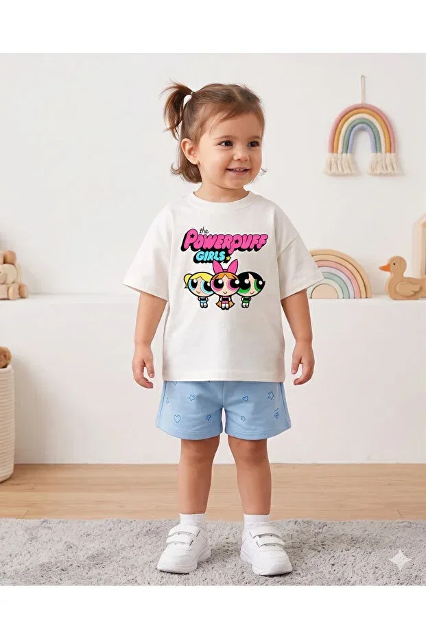 Детская футболка для девочек с принтом Powerpuff Girls Babytex, Ecru