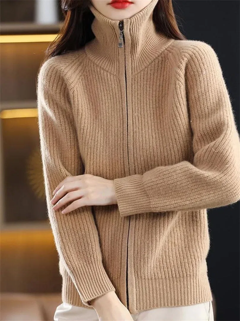 Женский кардиган на молнии с воротником-стойкой, Merino Wool, Fengye Yellow — фото 4