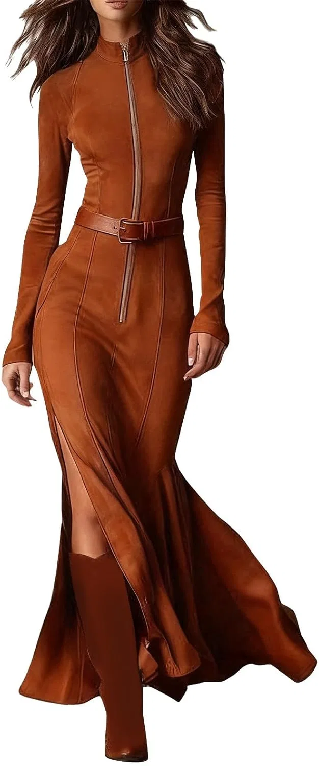 Женское кэжуал платье с запахом Suede, Orange