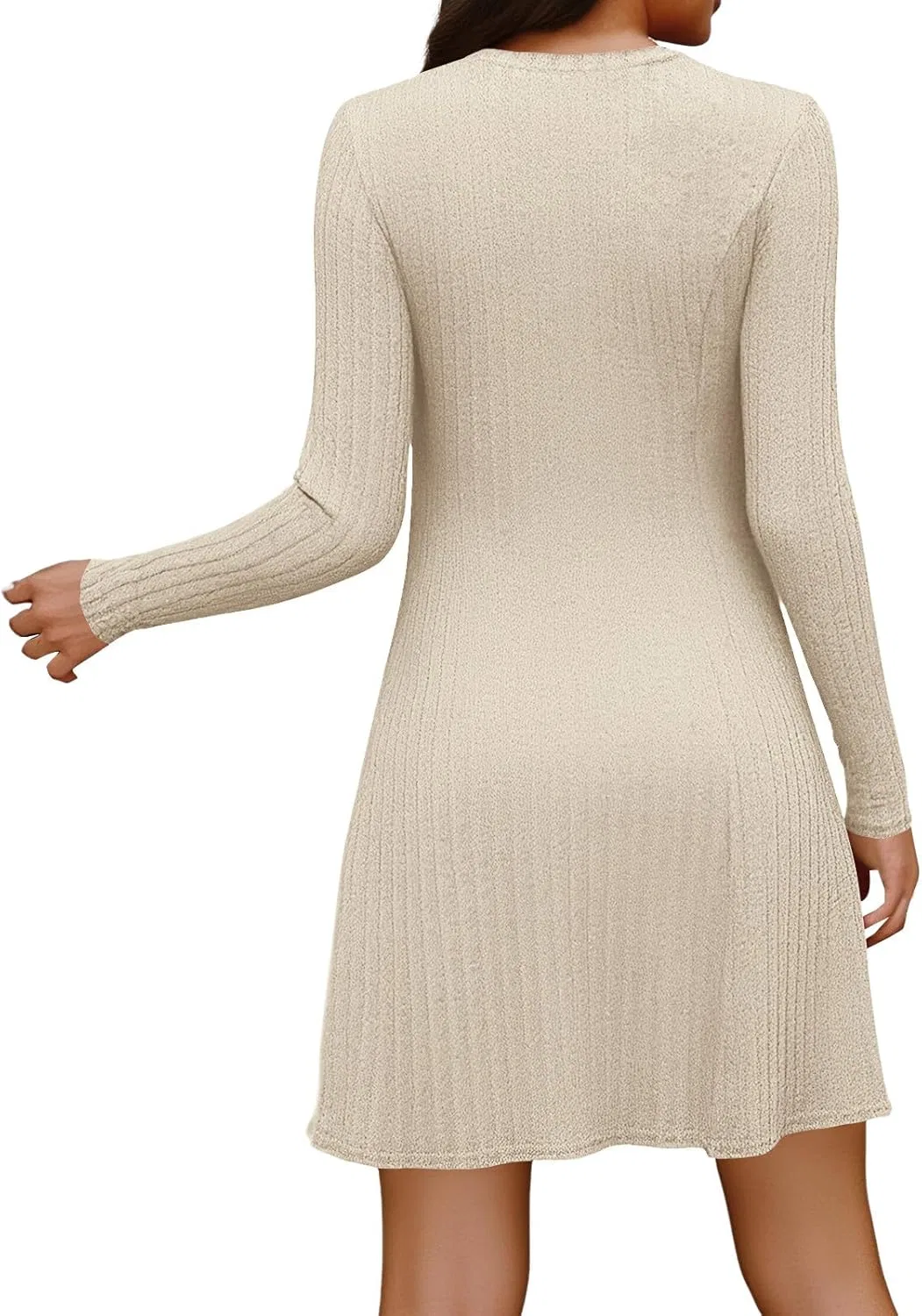 Женское трикотажное платье А-силуэта с длинным рукавом, Beige — фото 4
