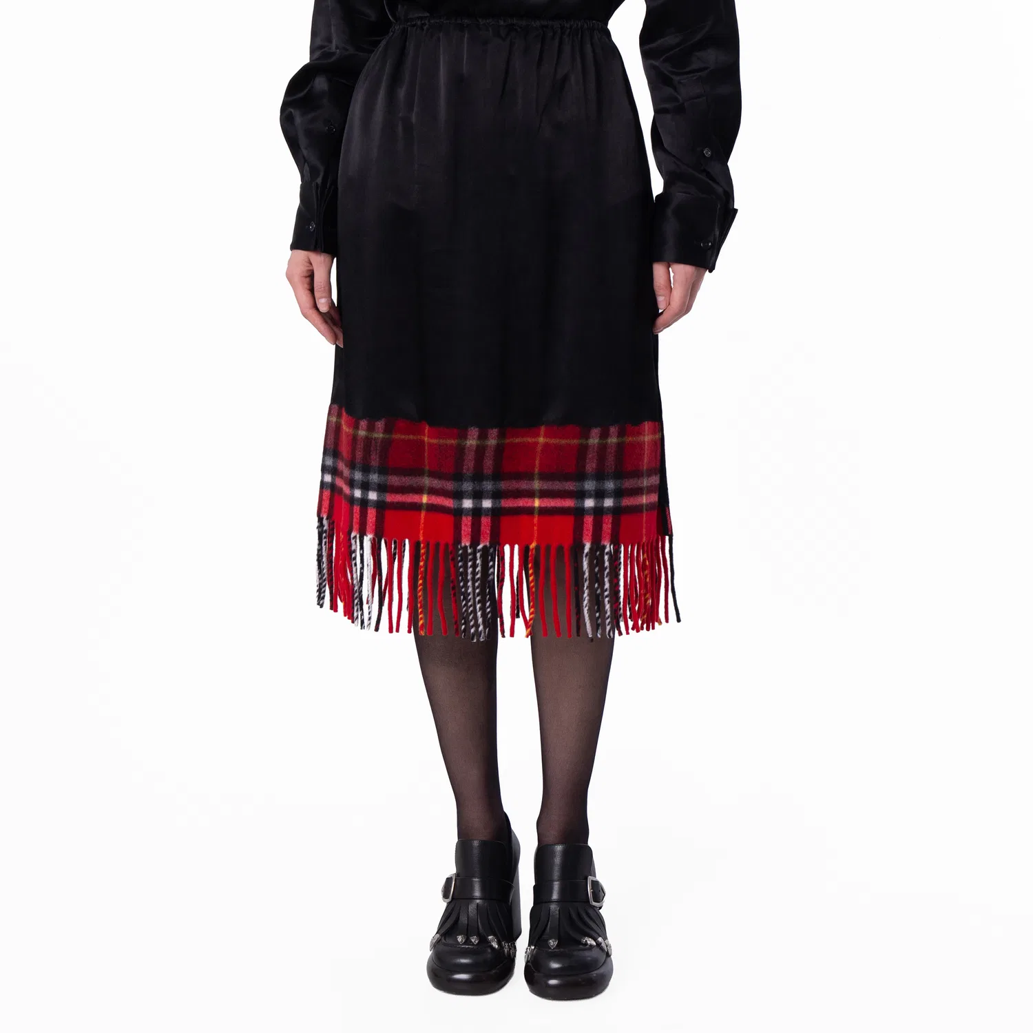 Юбка из сатина с принтом Satin Check Scarf Skirt Burberry, Black