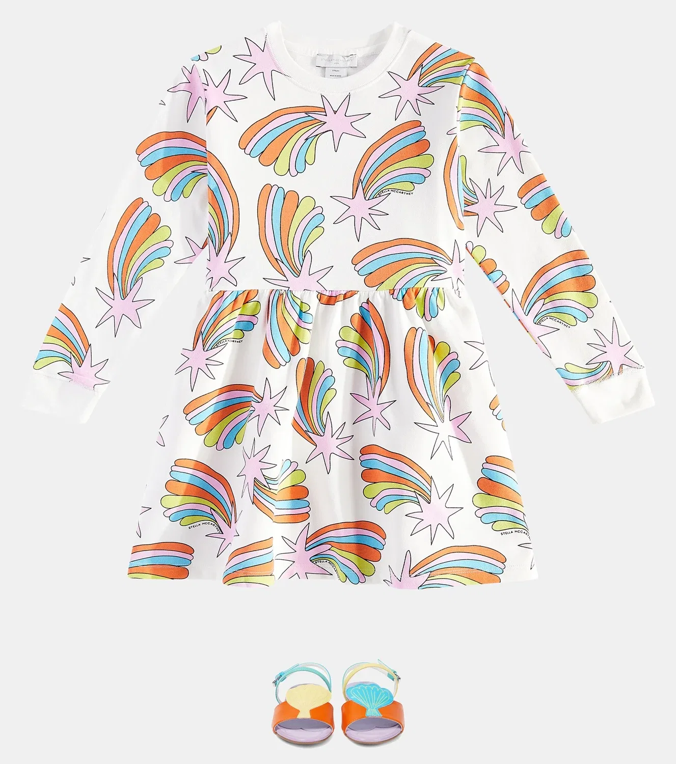 Платье из набивного хлопка Stella McCartney Kids, белый — фото 2