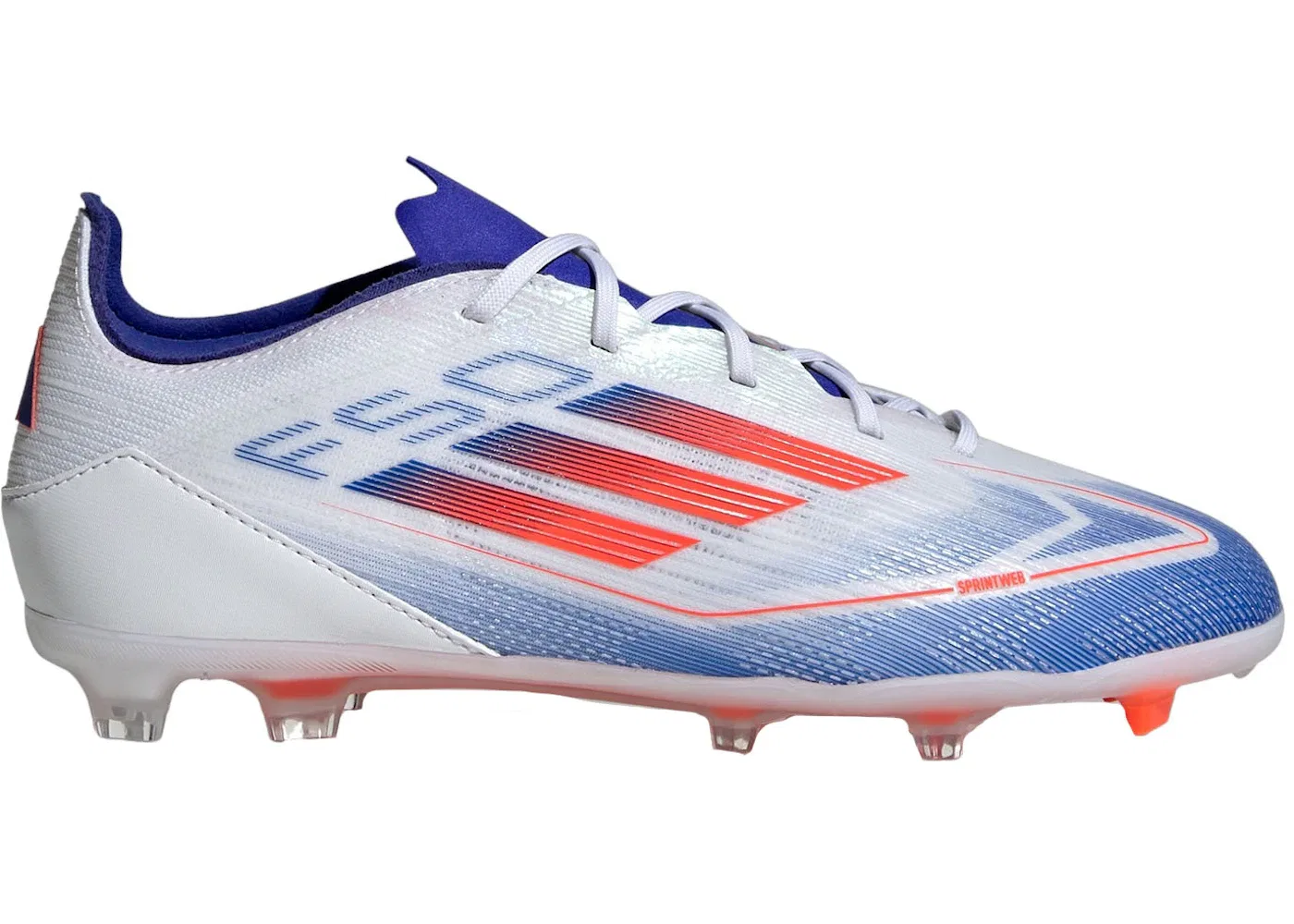 Детские бутсы F50 Pro FG Adidas, Cloud White Solar Red Lucid Blue