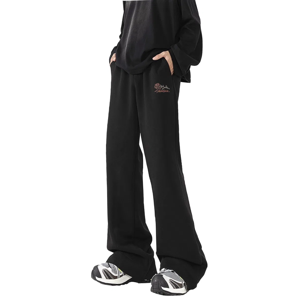 Детские спортивные штаны свободного кроя Heavyweight Bootcut MINISO, Dark Gray (English Rose Pants Logo) — фото 3