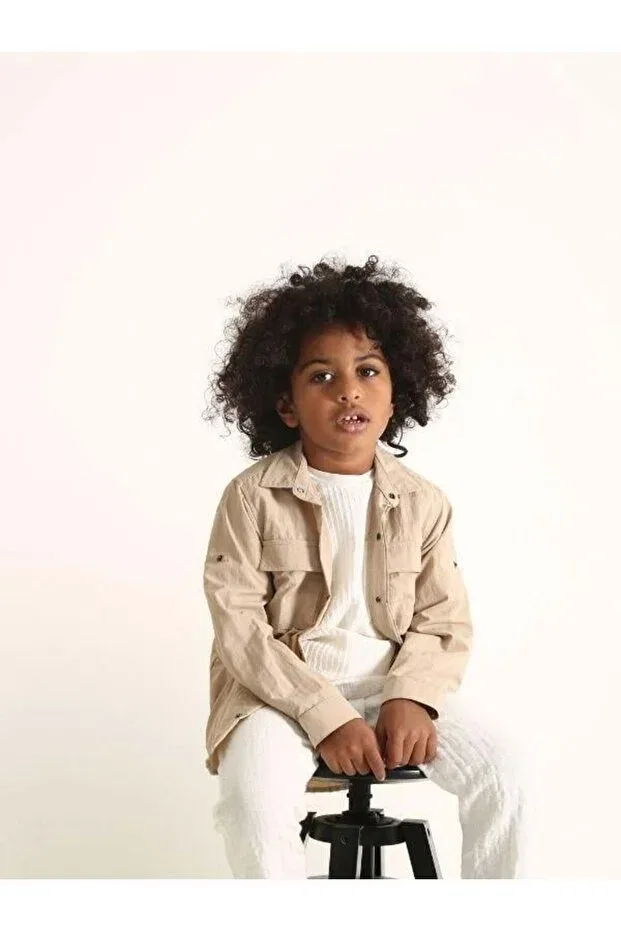 Детская рубашка для мальчиков с длинным рукавом Parachute Fabric Shirt Zekids, Beige