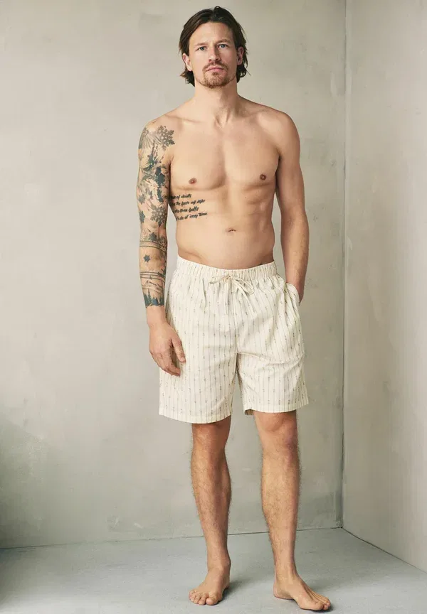 Пижамные шорты 2 шт, хлопок, Regular fit - woven stripe pyjama shorts, Next, зеленый, Ecru