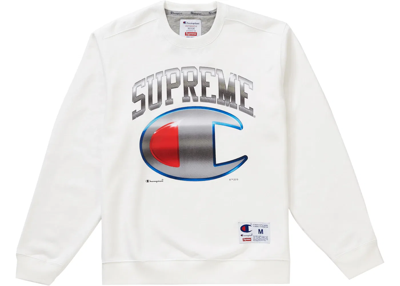 Мужской свитшот хромовый Supreme Champion Chrome Crewneck Supreme, Белый