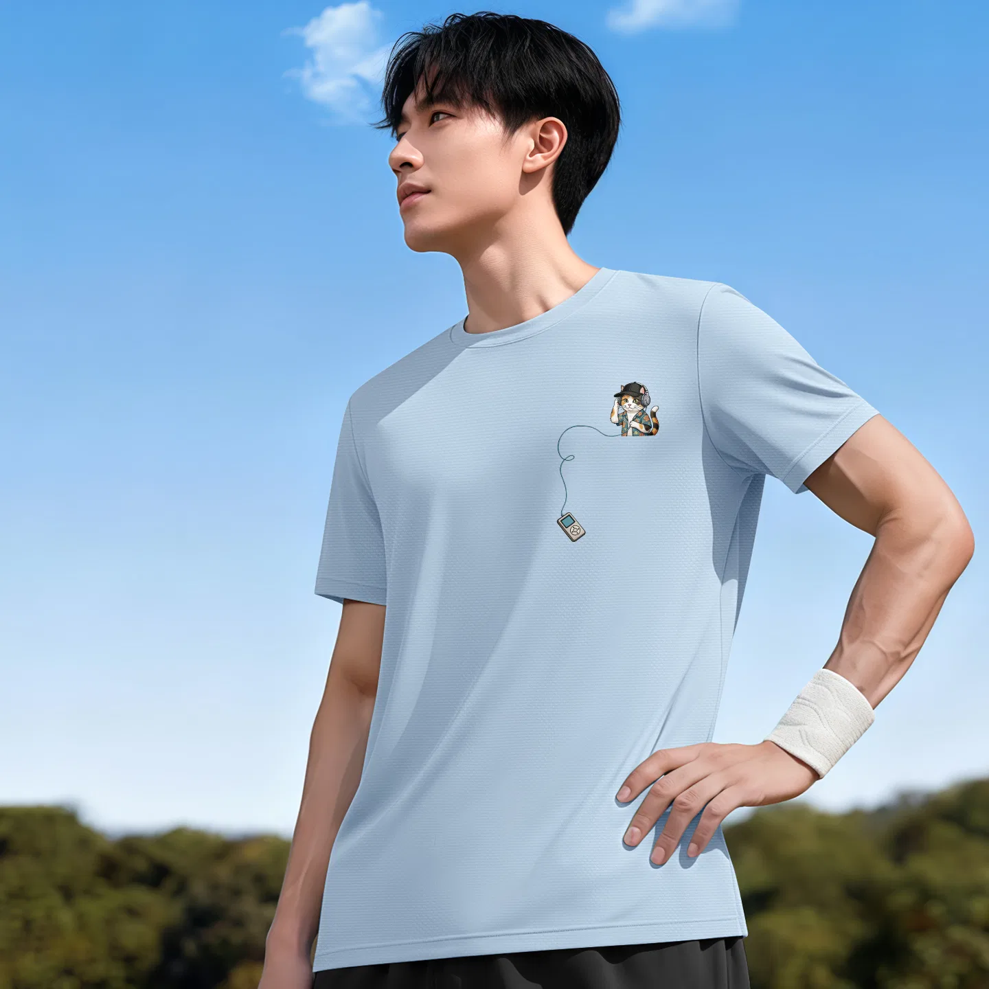 Детская футболка с принтом Hip-Hop Tri-Color Chest Logo MINISO, Glacier Blue — фото 4