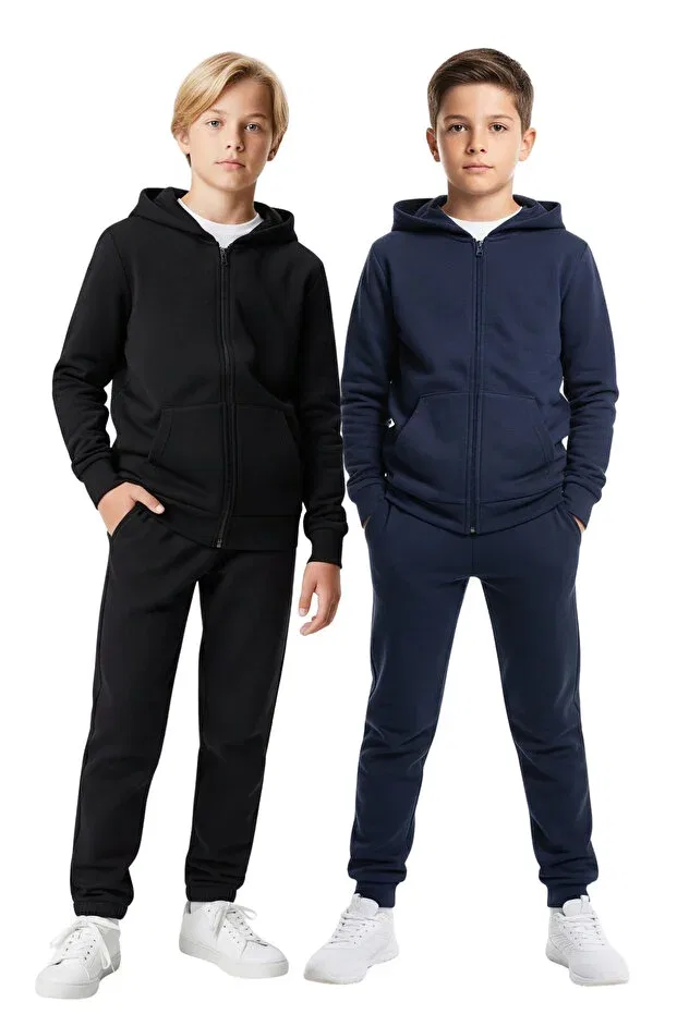 Детский спортивный костюм для мальчиков на молнии с капюшоном Ya Ko Kids, Black-Blue