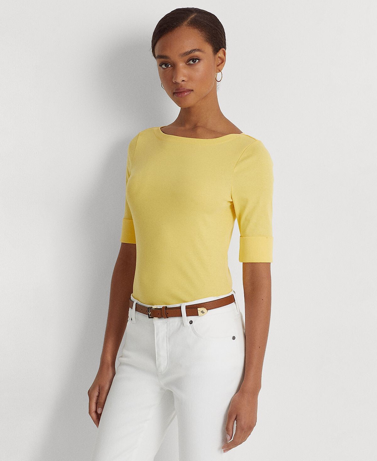 

Футболка с вырезом лодочкой из эластичного хлопка Lauren Ralph Lauren, мульти, Желтый, Футболка с вырезом лодочкой из эластичного хлопка Lauren Ralph Lauren, мульти