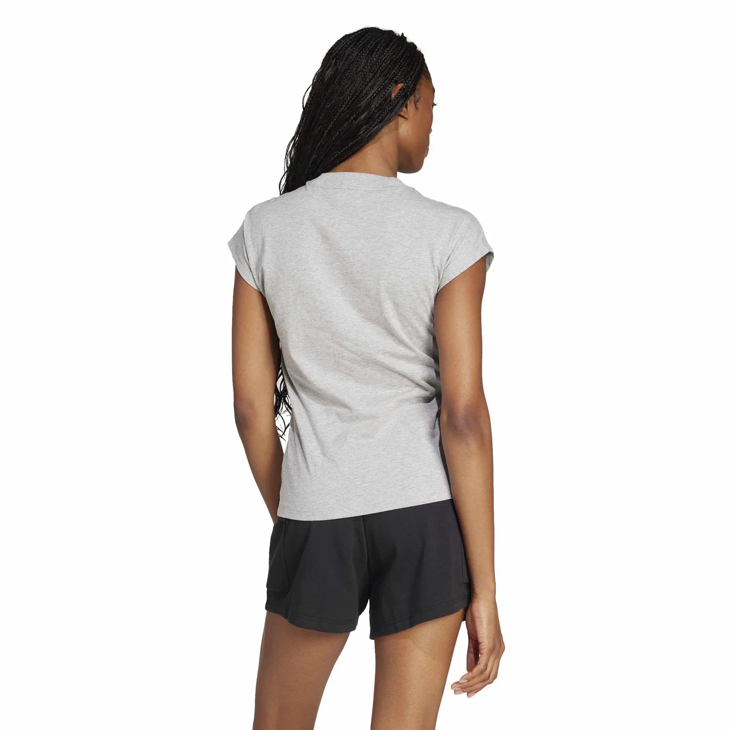 Женская хлопковая футболка Essentials Linear Cotton adidas, Medium Grey Heather/Black — фото 2