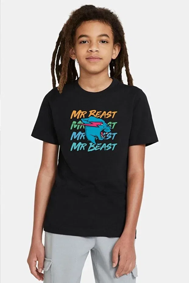 Детская футболка для девочек с принтом Mr Beast Letter Tshirthane, Black