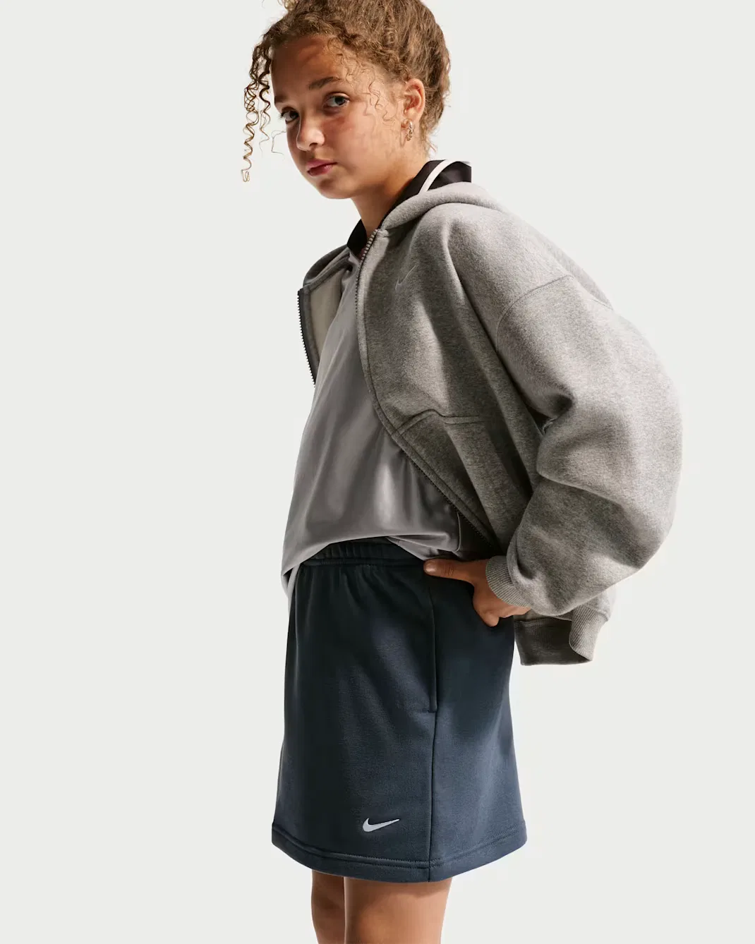 Детская юбка из французской махровой ткани для девочек (подростков) Nike Sportswear Studio Fleece, Thunder Blue/White — фото 4