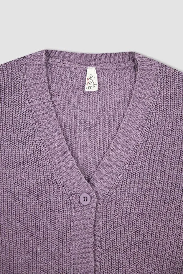 Детский кардиган для девочек с V-образным вырезом Defacto, Purple Pr194 — фото 2