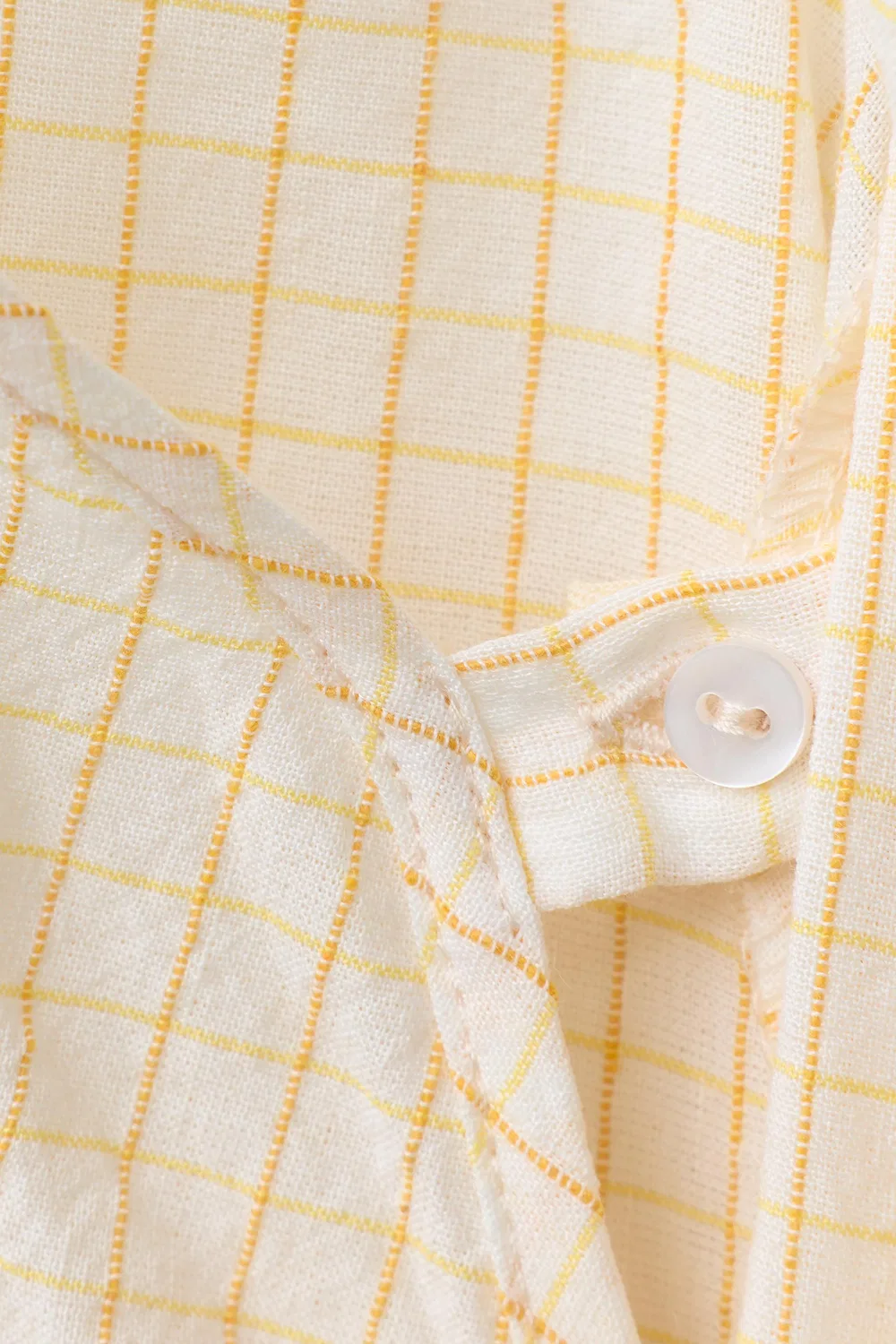 Короткий клетчатый комбинезон из смеси льна ZARA, Yellow — фото 4