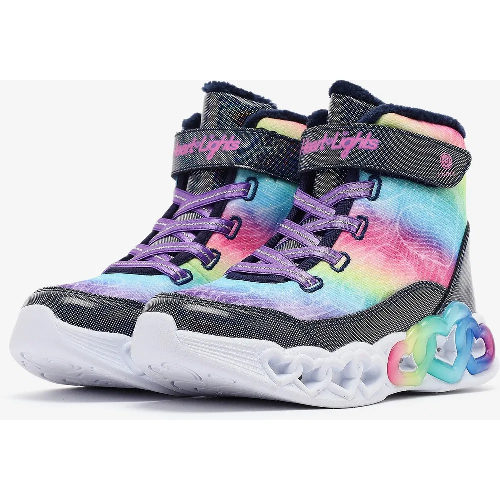 Детские кроссовки для девочек с подсветкой Infinite Heart Lights, Navy Multi Skechers — фото 4