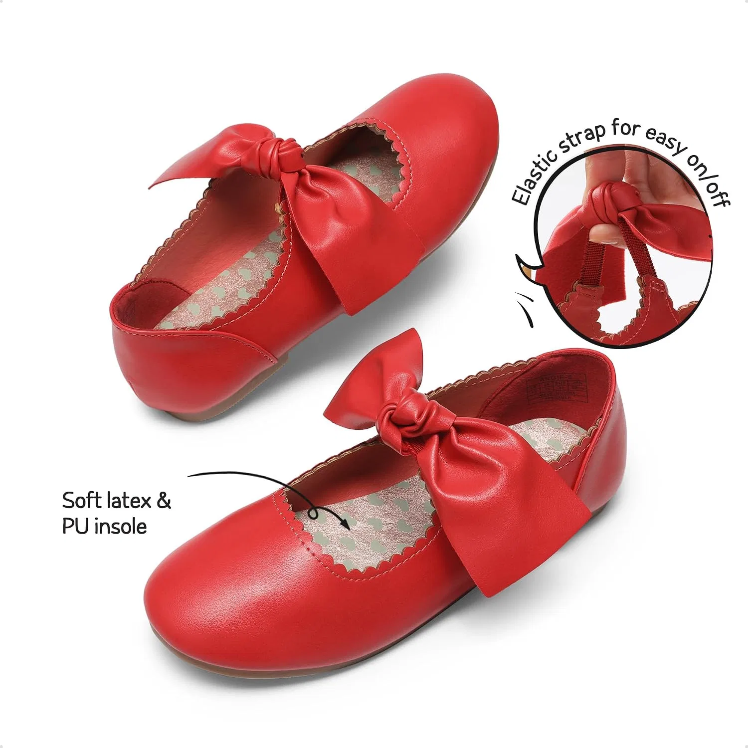 Детские балетки для девочек с бантом Mary Jane DREAM PAIRS, Red — фото 3