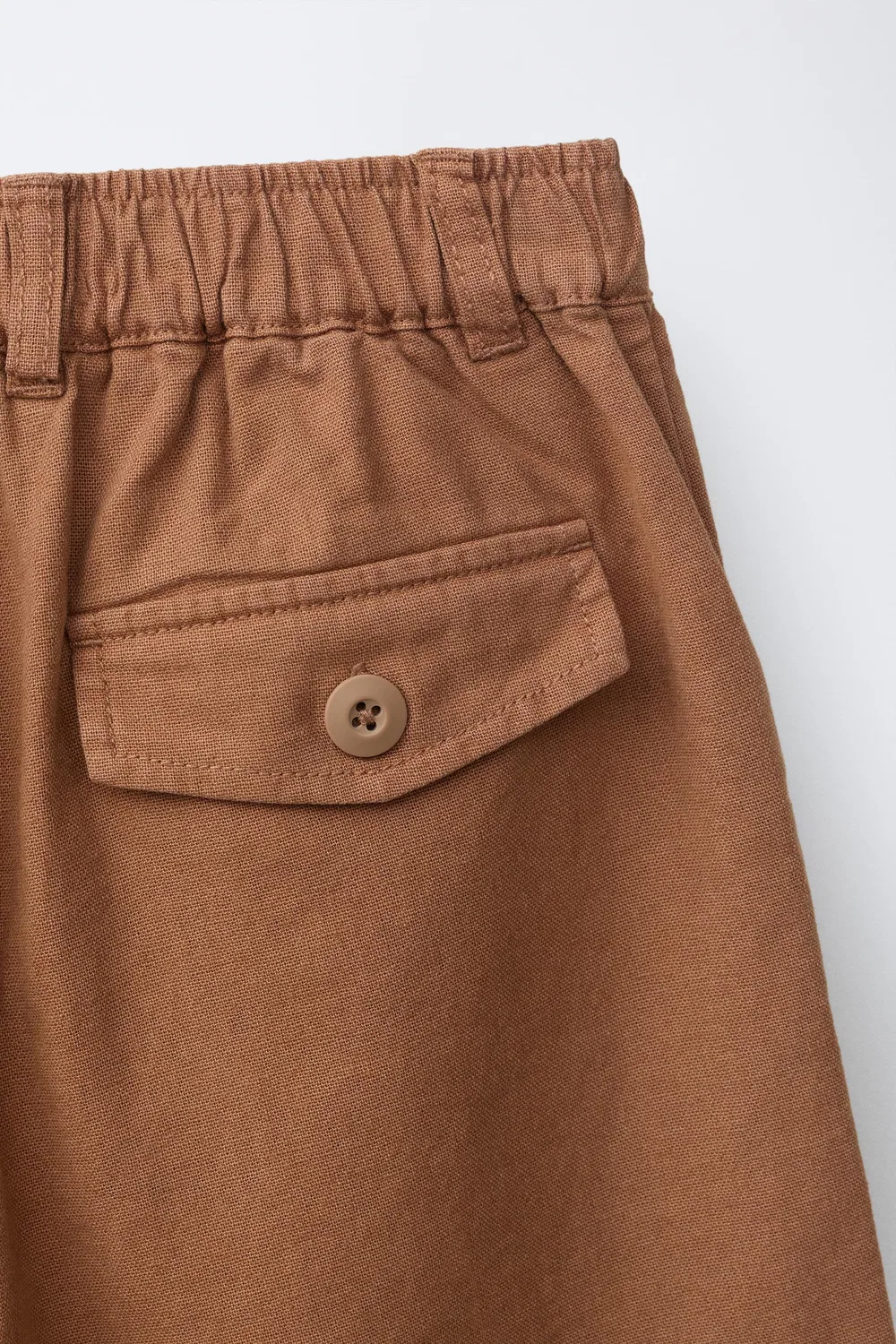 Хлопковые и льняные бермудские шорты ZARA, Caramel — фото 4