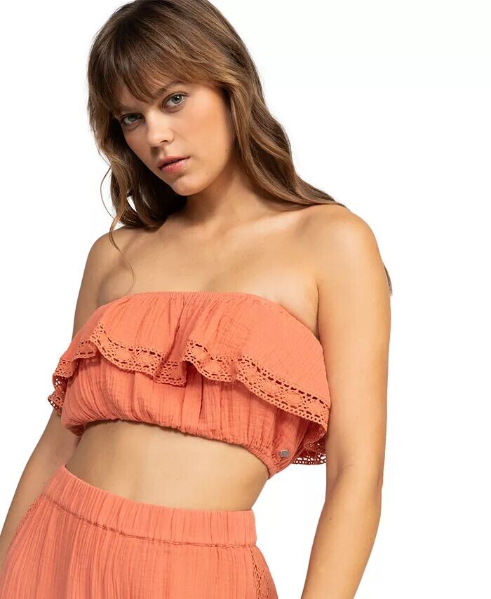 

Укороченный топ из хлопка Golden Tropic с вязаной крючком для подростков Roxy, красный