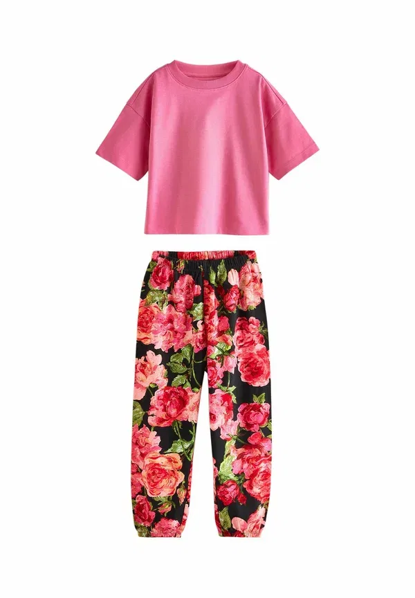 Пижамный комплект из 3 предметов с цветочным принтом Floral 3 pack set, Next, розовый, черный — фото 4