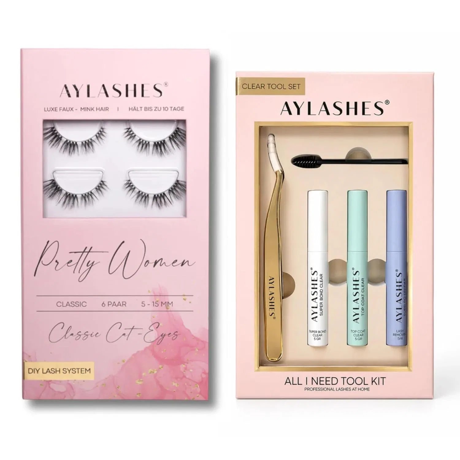 Набор для наращивания ресниц Aylashes, 6 пар, прозрачный клей