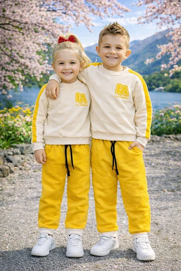 Детский комплект спортивного костюма для девочек из хлопка Çamaşırcım, Yellow