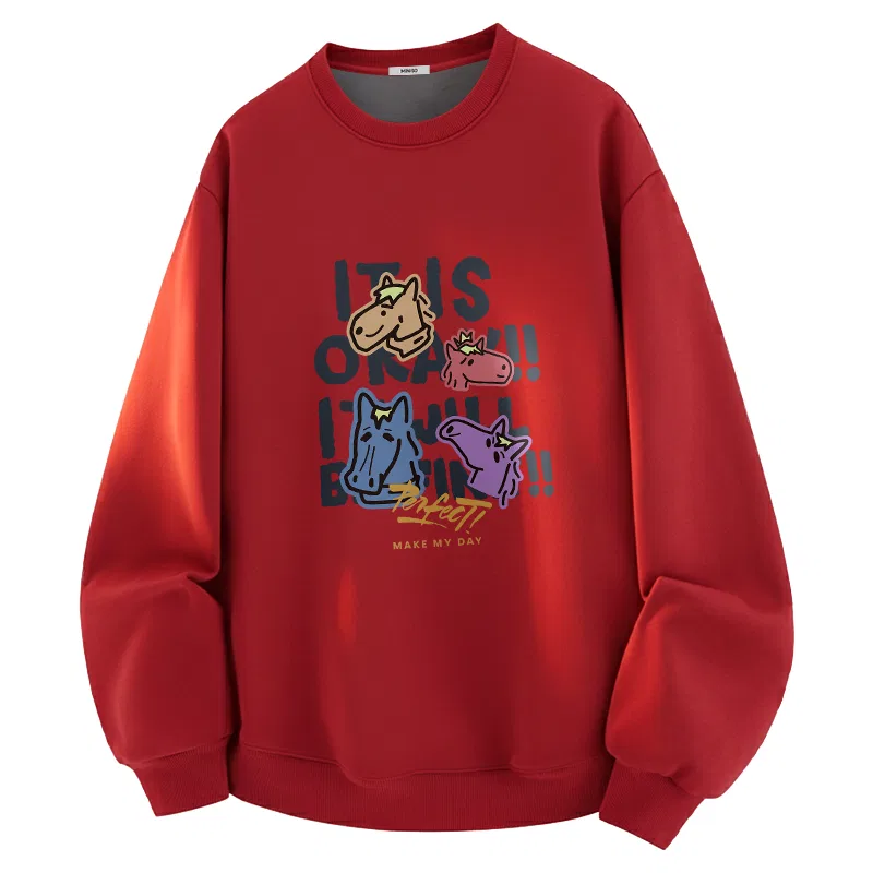 Детский свитшот с принтом MINISO, Thermal Island Velvet Red Ma Graffiti Cute Horse