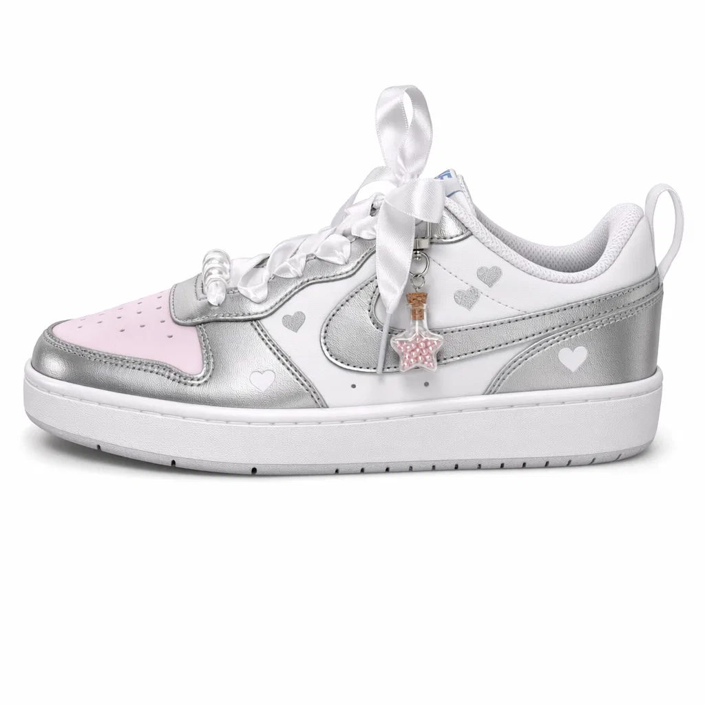 Детские кроссовки для скейтбординга низкие Nike Court Borough Pink, Silver — фото 3