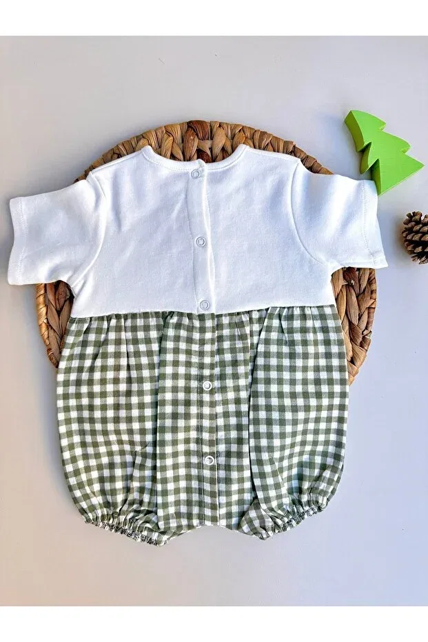 Детский комбинезон для девочек с принтом Pötikare soft series summer baby romper with hand embroidered teddy bear Mama Miel Baby, Khaki — фото 4