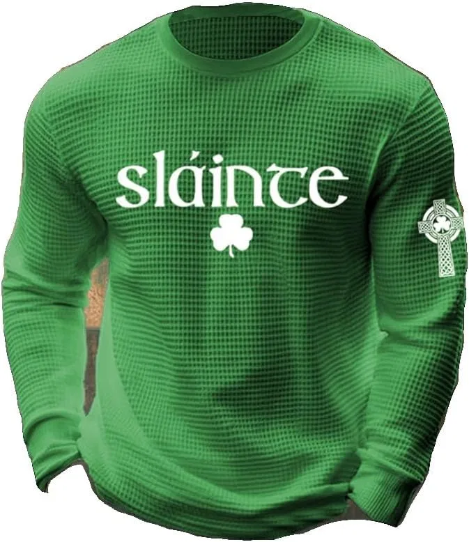 Мужская футболка с длинным рукавом с принтом Shamrock Print Retro, зелёный