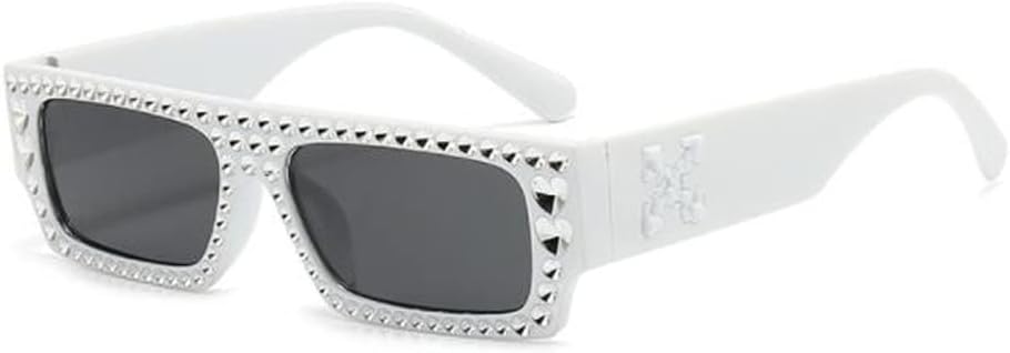 

Солнцезащитные очки PUB маленького квадратного прямоугольного размера с имитацией бриллиантов и широкими дужками, солнцезащитные очки для мужчин и женщин, White Frame Black Grey Flakes