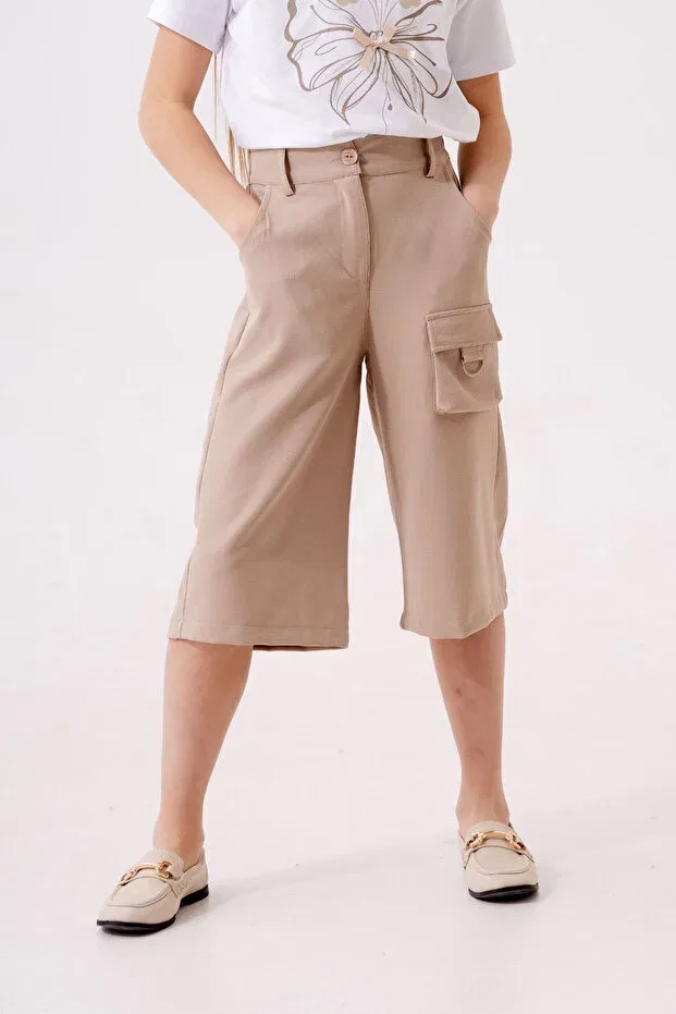 Детские шорты-бермуды из льна с завышенной талией Giyicem Tekstil, Beige