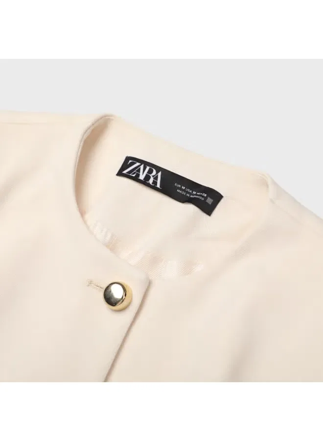 Жакет с подплечниками и акцентной талией Zara, айвори — фото 4